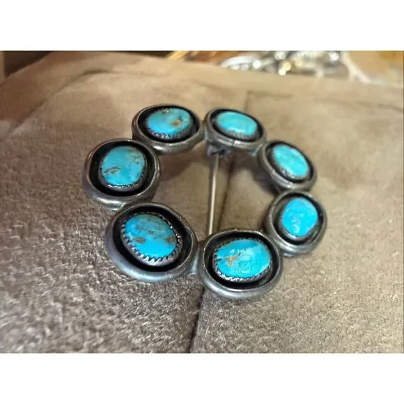 Vintage Native American Sterling Silver & Turquoise Pendant Brooch EXCELLENT - Picture 7 of 8